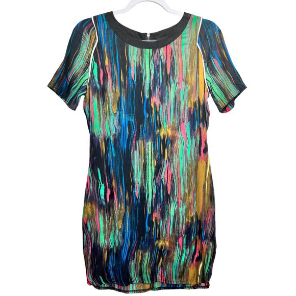 Nümph Henriette Multicolor Short Sleeve Abstract Dress Sz S Artistic Print Chic - Picture 2 of 10